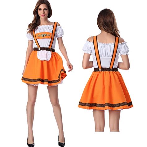 New Orange Bavarian Oktoberfest Dress German Beer Girl Costume Sexy Halloween Costumes For