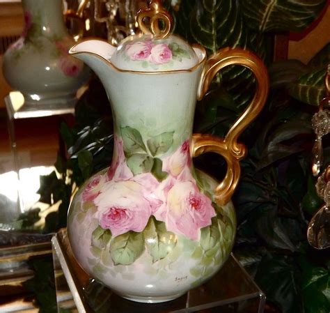 Limoges Fabulous Chocolate Pot With Pink Roses Signed Master French