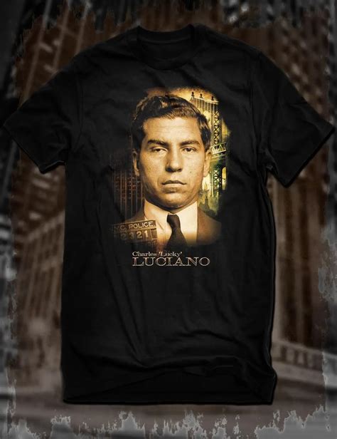 New Black Charles Lucky Luciano T Shirt Mobster Mafia Gangster Tee