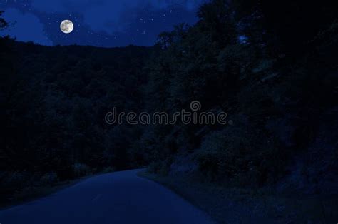 Mountain Road Through The Forest On A Full Moon Night Scenic Night