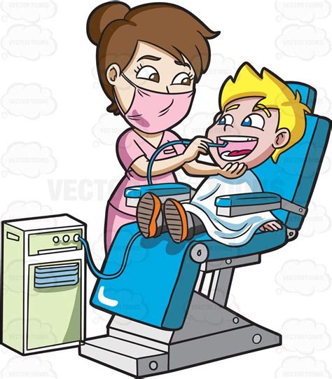 A Happy Boy Getting His Teeth Cleaned At The Dentist Dentist Cartoon