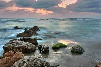 Israel Rock Shore Sea Sunset Formation Caesarea