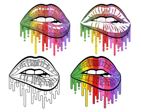 Rainbow Glitter Lips Svg Dripping Lips Lip Print Sexy Etsy