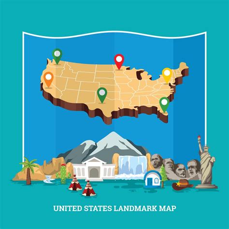 United States Landmark Map 227511 Vector Art At Vecteezy