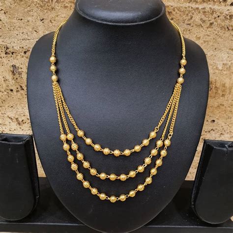 Womens Pride Necklace Set Multi Strand Gold Plated Triple Hain 3 Layer