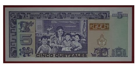Billete Guatemala 5 Quetzales Numismática Llamas
