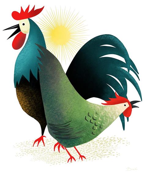 Morning Glory Rooster And Hen Wake Up Call Painting By Little Bunny