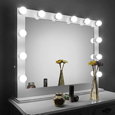 The frameless mirror measures 17x23x5 inches and sits on a white stand. HOMELO White Large Hollywood Makeup Mirror with light ...