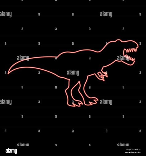 Neon Dinosaur Tyrannosaurus T Rex Red Color Vector Illustration Image