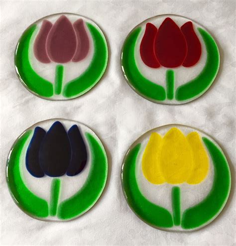 Fused Glass Tulip Coasters Stained Glass Ornaments Fused Glass Fused Glass Bowl