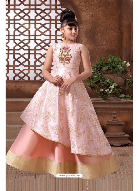 Buy Baby Pink Silk Hand Worked Party Wear Readymade Girls