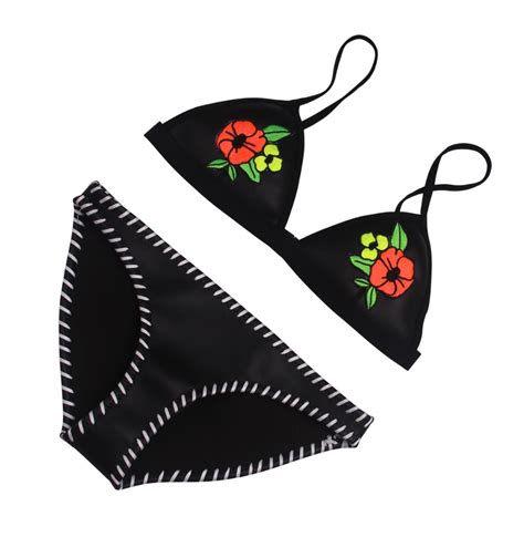muxilove 2017 handmade embroidery floral triangle women neoprene bikini set swimwear swimsuit