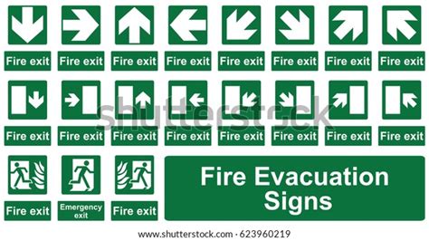 Fire Evacuation Signs Isolated On White Stock Vector Royalty Free