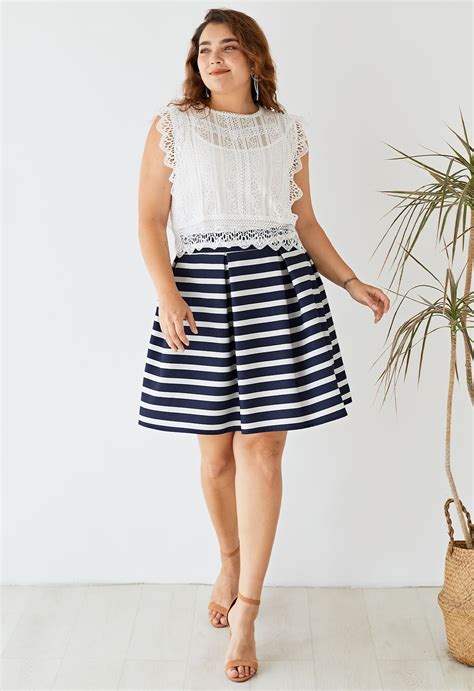 Adorable Stripe Pleated A Line Midi Skirt Retro Indie And Unique Fashion