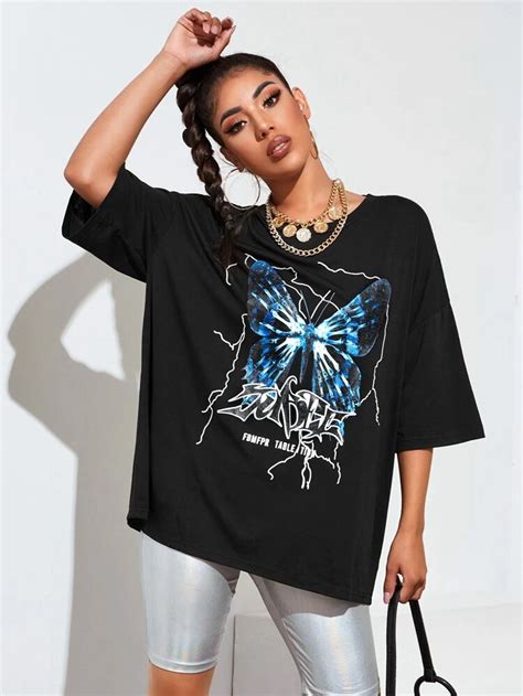 butterfly and letter graphic oversized tee oversized tee plus size outfits types of sleeves