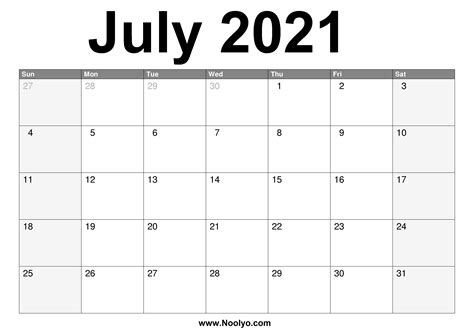 United states edition with federal holidays. July 2021 Calendar Printable - Free Download - Noolyo.com