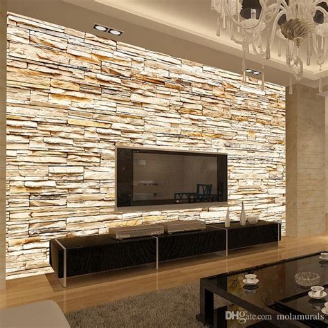 Wallpaper Decoration For Living Room Non Woven Fashion 3d Stone Bricks