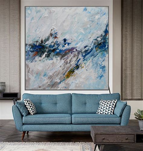 Modern Abstract Canvas Painting Blue Gray Painting Original Etsy