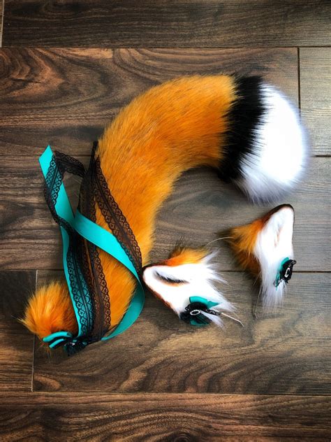Realistic Fox Ears And Tail Set With Bows And Choker Red Fox Etsy
