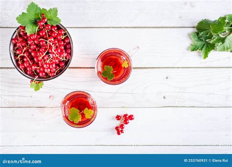 Red Currant Compote In Cups On The Table Homemade Summer Drinks Stock Image Image Of Leaf