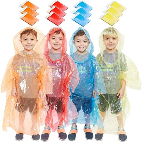 Juvale 12 Pack Emergency Rain Coat Hooded Rain Ponchos For Kids Boys