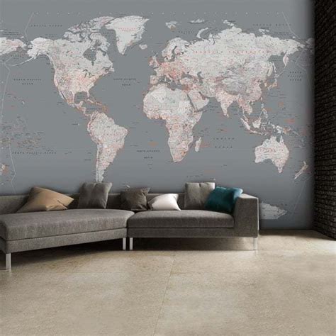 Wallpaper Inn Store Silvergrey World Map Wall Mural R1