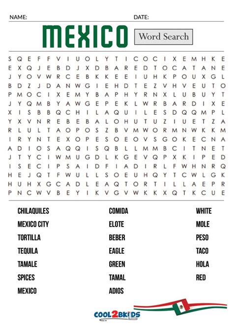 Printable Mexico Word Search Cool2bkids