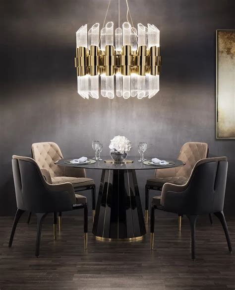Luxury Black Tempered Glass Round Dining Table Set Buy Luxury Dining
