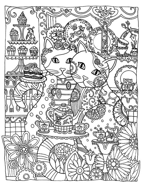 Two Cute Cats Cats Adult Coloring Pages