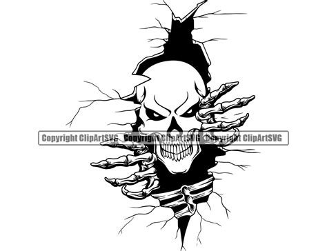 Skull Skeleton Hand Ribs Satan Devil Rip Grab Break Wall Crack Etsy