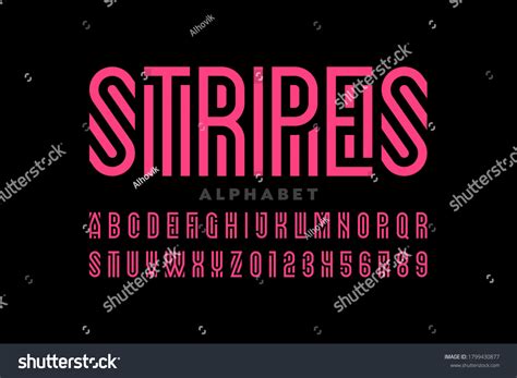 Vektor Stok Striped Style Font Alphabet Letters Numbers Tanpa Royalti