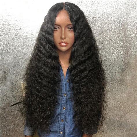 34 Off Long Middle Part Fluffy Deep Wave Synthetic Wig Rosegal
