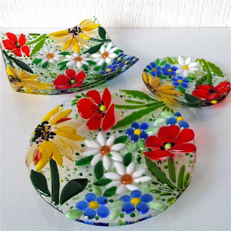 Fused Glass Artwork Fused Glass Plates Fused Glass Ornaments Glass Dishes Flower Plates