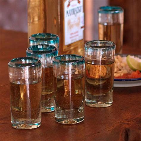 Hand Blown Mexican Tequila Shot Glasses Clear Set Of 6 Aquamarine Novica