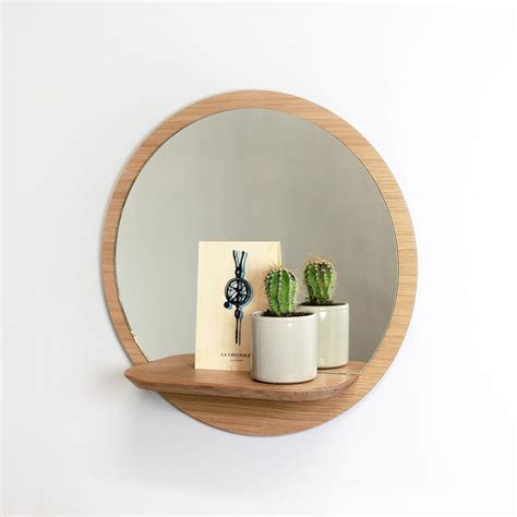 Round Wood Mirror With Shelf Sunrise By Reine Mere