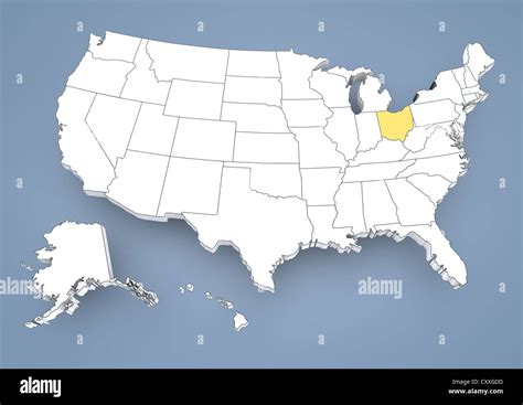 Ohio Oh Highlighted On A Contour Map Of Usa United States Of America