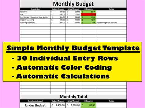 Simple Monthly Budget Template Etsy