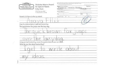 Handless 7 Year Old Wins National Handwriting Competition Abc News