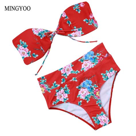 Mingyoo Floral Red Bandage Bikini Sexy Brazilian Bikinis Set Push Up Swimwear Female Swimsuit