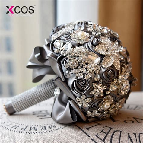 Luxury Sparkly Beaded Crystal Diamond Wedding Bouquet 2018 Three Colors