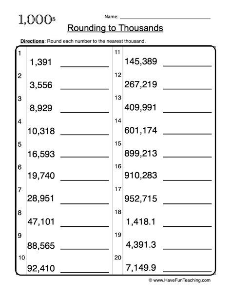 Rounding To Thousands Worksheet By Teach Simple