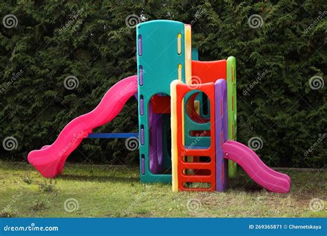 Children S Colorful Playground With Slides And Tunnel Stock Image