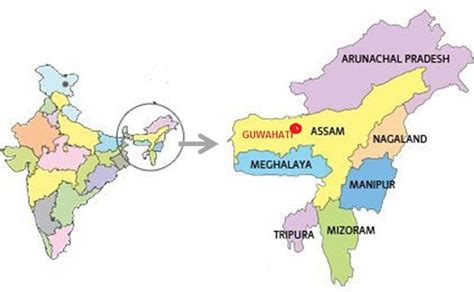 Map Of India Showing Strategic Location Of Guwahati With