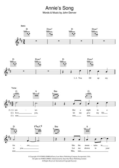 Annie's Song chords by John Denver (Melody Line, Lyrics & Chords – 121632)