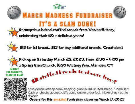 March Madness Stuffed Bread Fundraiser With Sleeping Giant Build