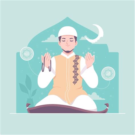 Premium Vector Islamic Boy Praying Shalat Illustration Background