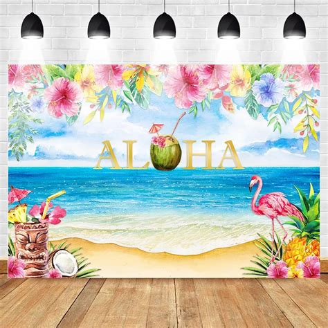 Mocsicka Luau Tiki Party Backdrop Hawaiian Aloha Flamingo Party Photo