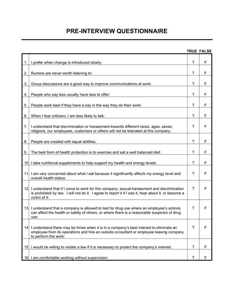 Pre Interview Questionnaire Template By Business In A Box Riset
