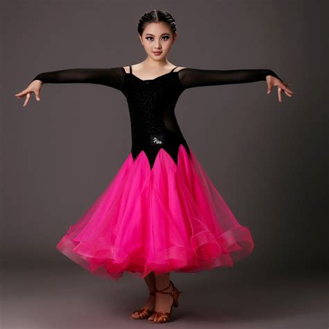 Pink Girls Modern Dance Costumes Kids Ballroom Dance Dresses Standard