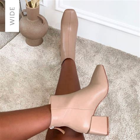 Nemesis Wide Fit Nude Block Heel Ankle Boots SIMMI London